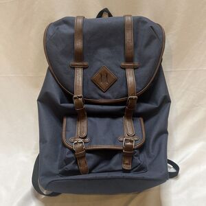 Merona Unisex Blue‎ Backpack Bag Brown Leather Straps Fashion Causal pack READ